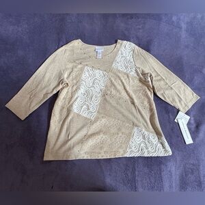 Alfred Dunner Beige and White Patchwork Sweater